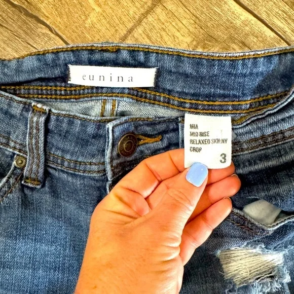 Women's‎ Mid Rise Relaxed Fit Skinny Distressed Denim Blue Jeans Size 3 - Picture 3 of 8